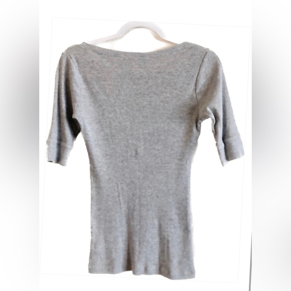 Meringue scoop neck crystal button 3/4 sleeve top - Picture 2 of 12